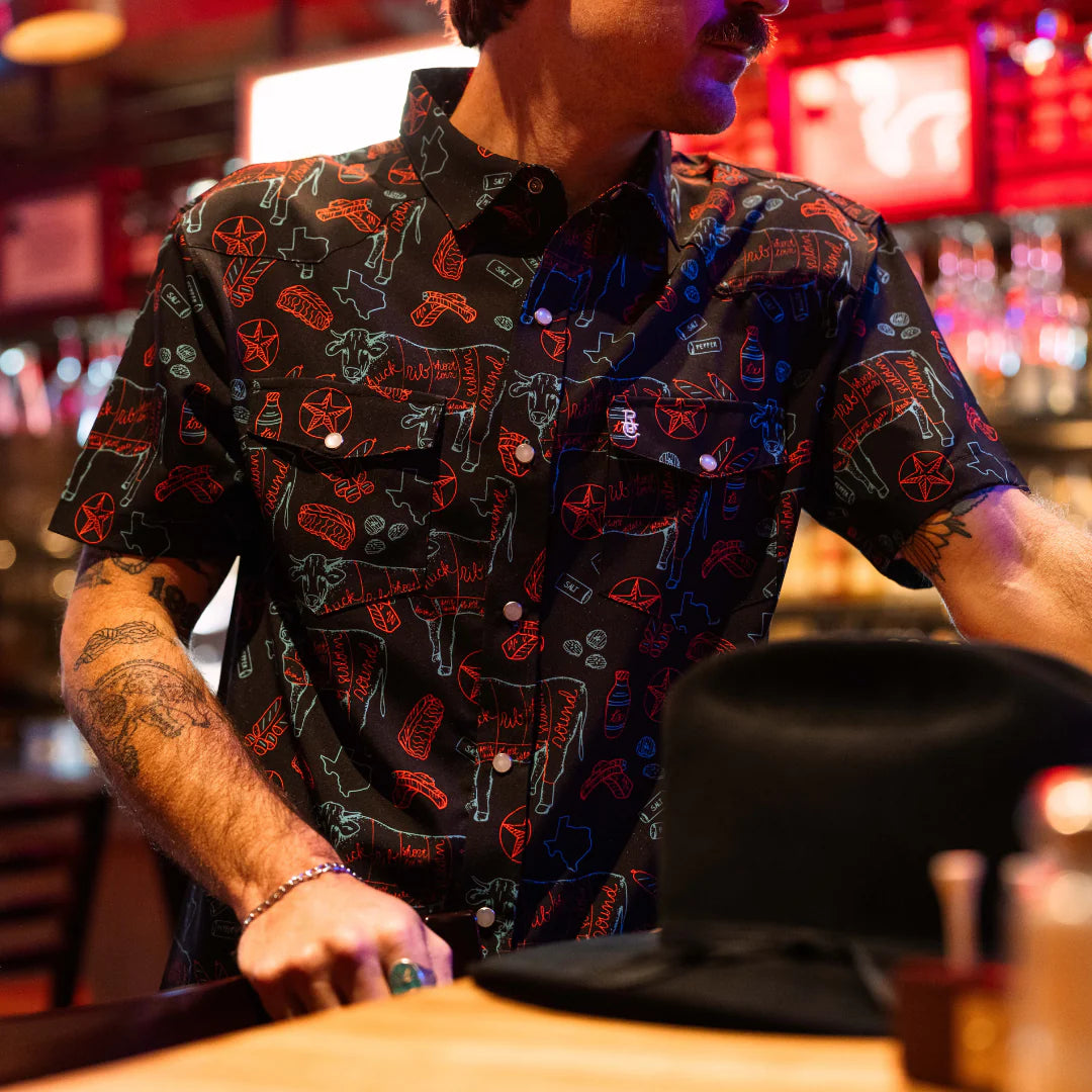 Raised by Coyotes Tx BBQ Nights Pearl Snap