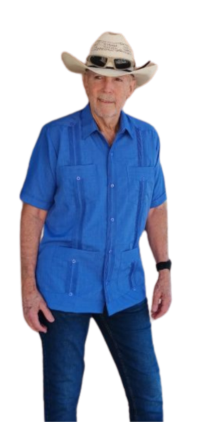 Men's Micro Fiber Linen Look Nautical Blue Guayabera