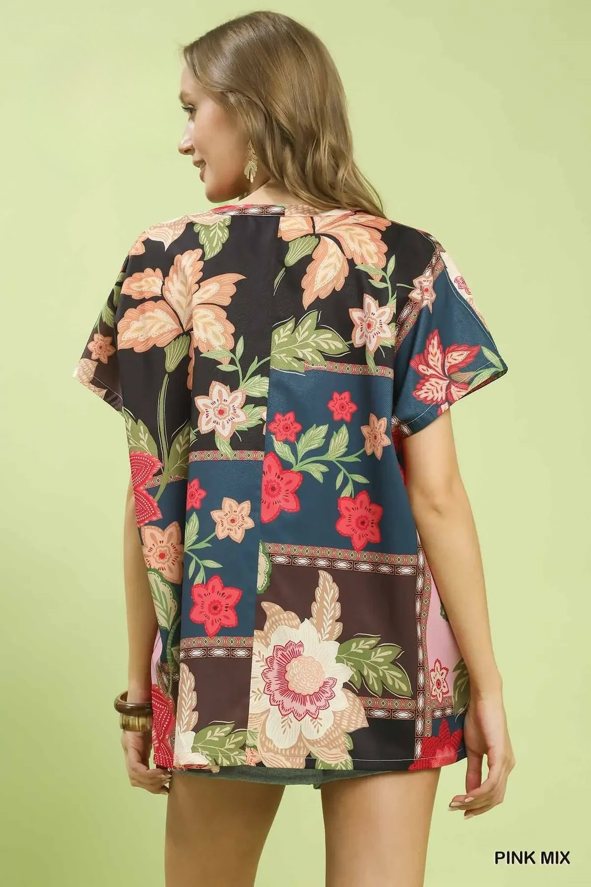 Bold Floral Patchwork Short Sleeve Top
