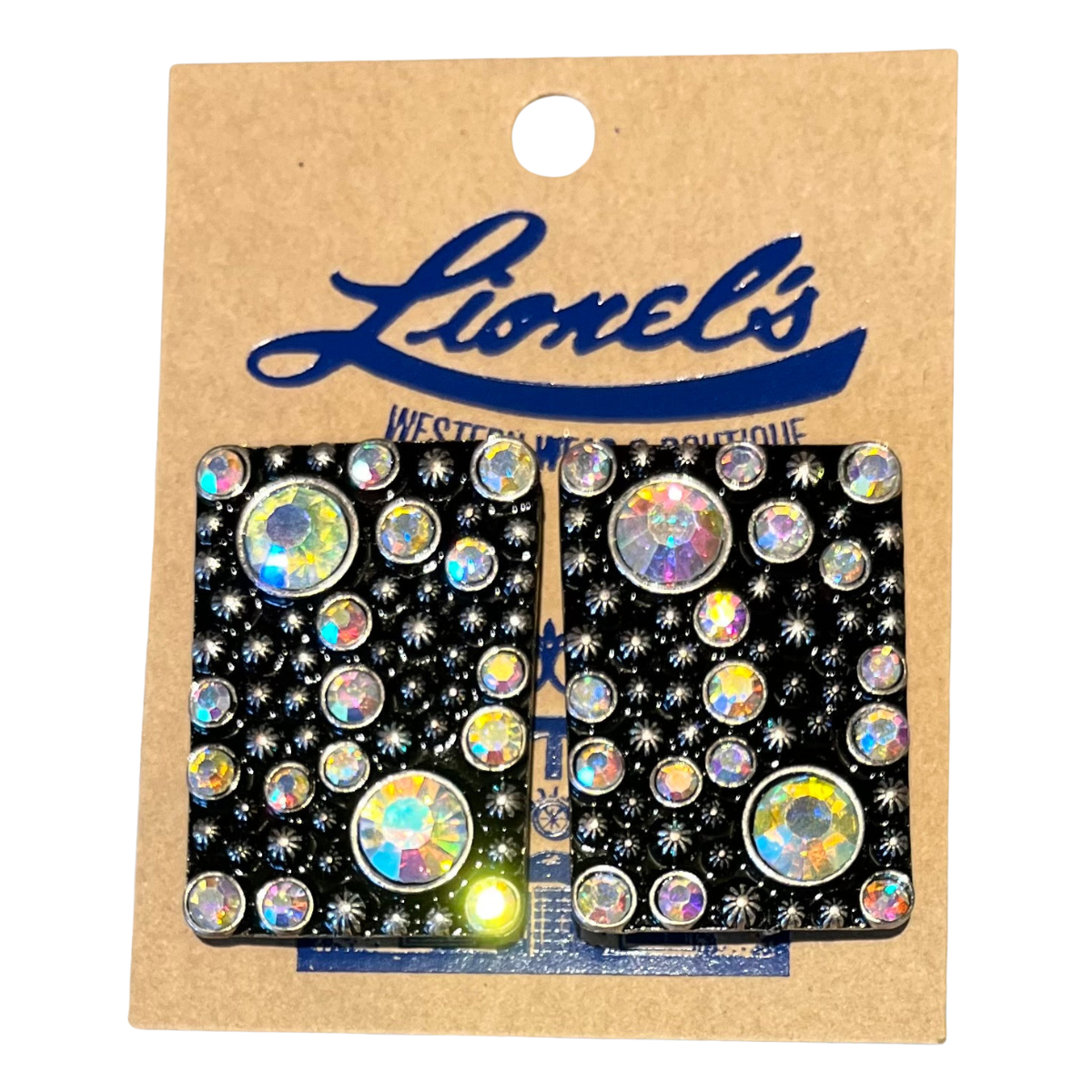 Black Rectangular Post Earrings w/ Iridescent Crystals