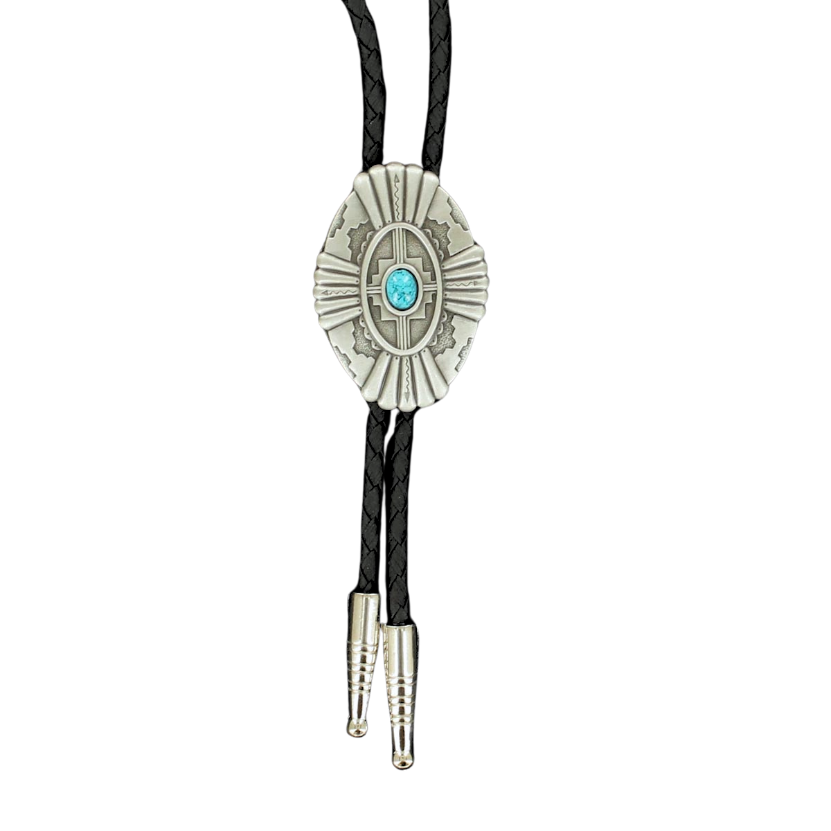Double S Silver & Turquoise Stone Concho Slide Bolo Tie