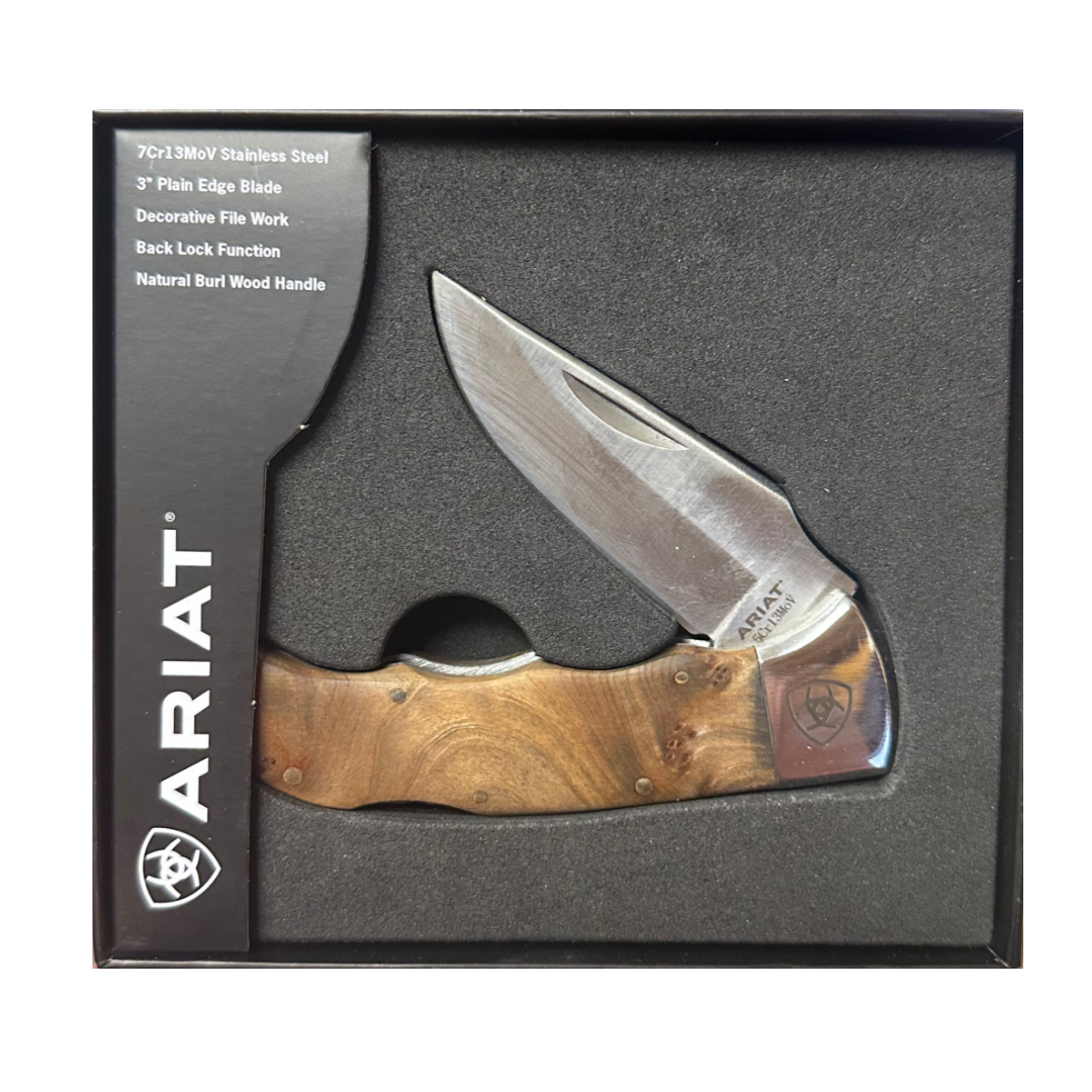 Ariat Brown Wood Grain Folding Knife