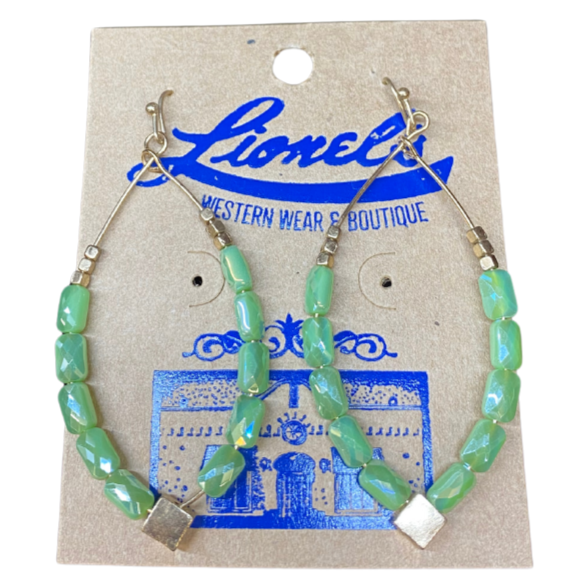 Gold w/ Green Stones Hoop Earrings