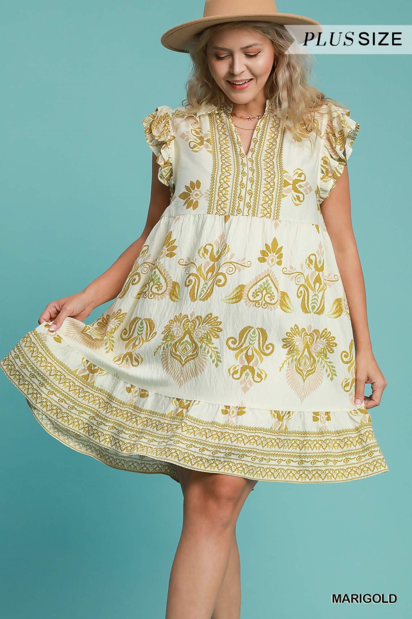 Marigold Flutter Sleeve Babydoll Dress