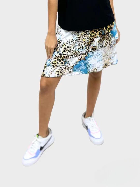 White, Turquoise & Leopard Accent Ruffle Skort