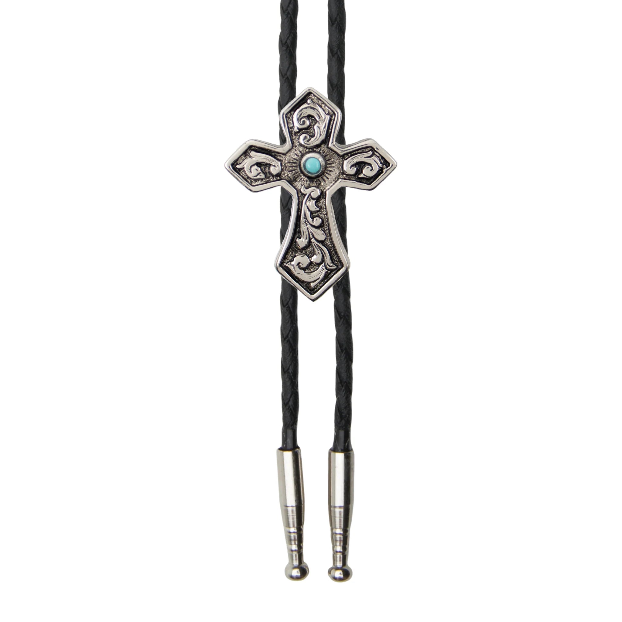 Cross with Turquoise in Antique Silver Bolo