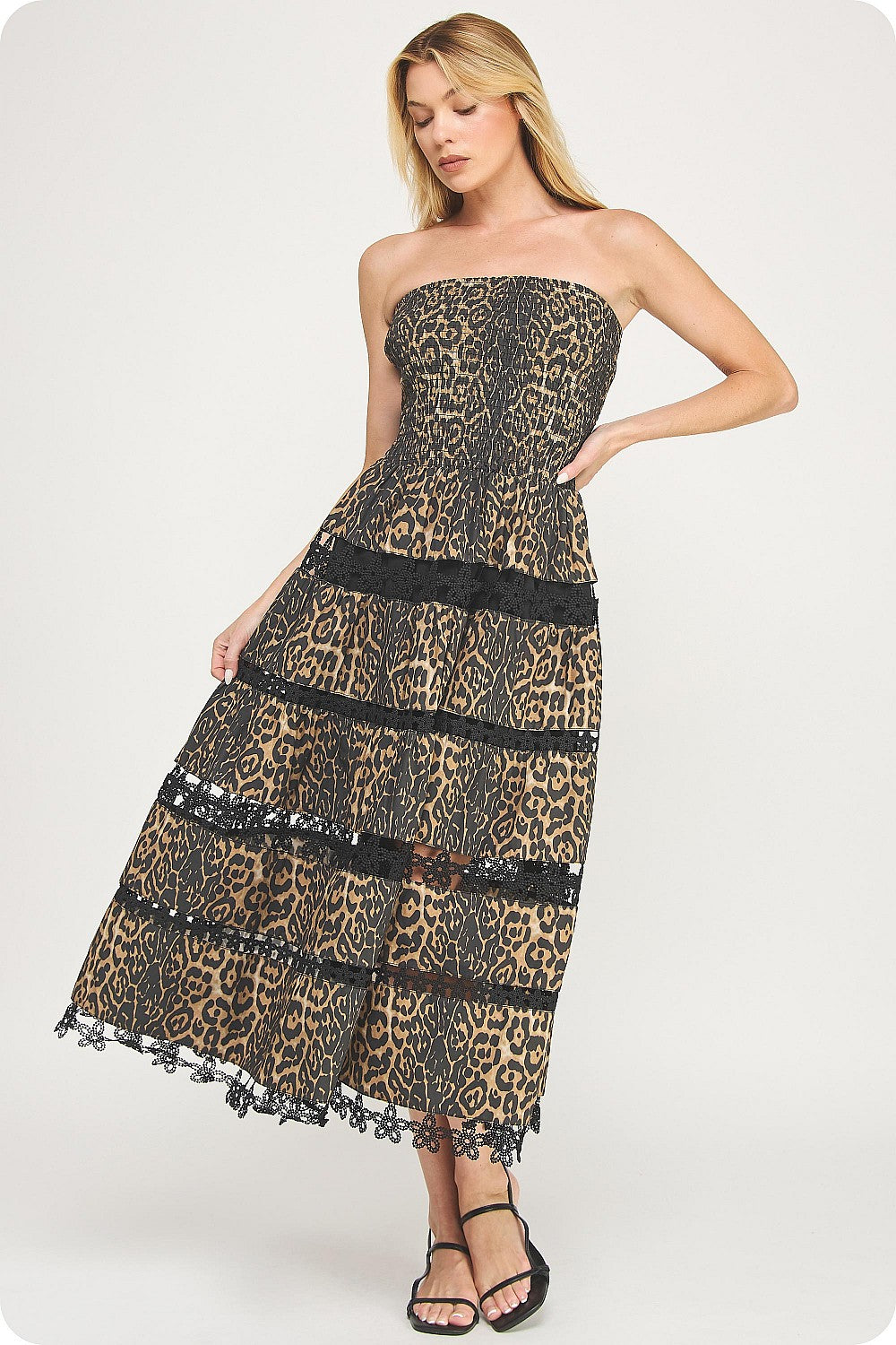 Leopard Cotton Eyelet Tube Dress