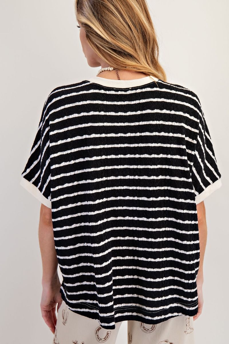 Black w/ Cream Textured Stripe Knit Tee