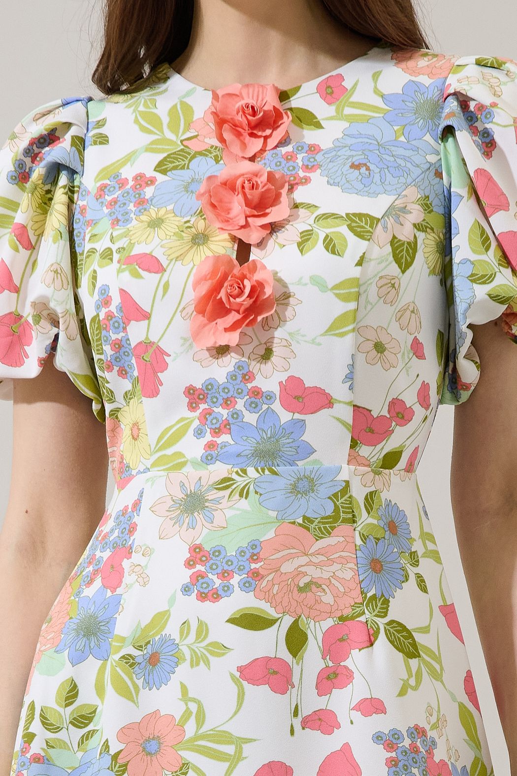 Cream Multi Floral Appliqué Mini Dress