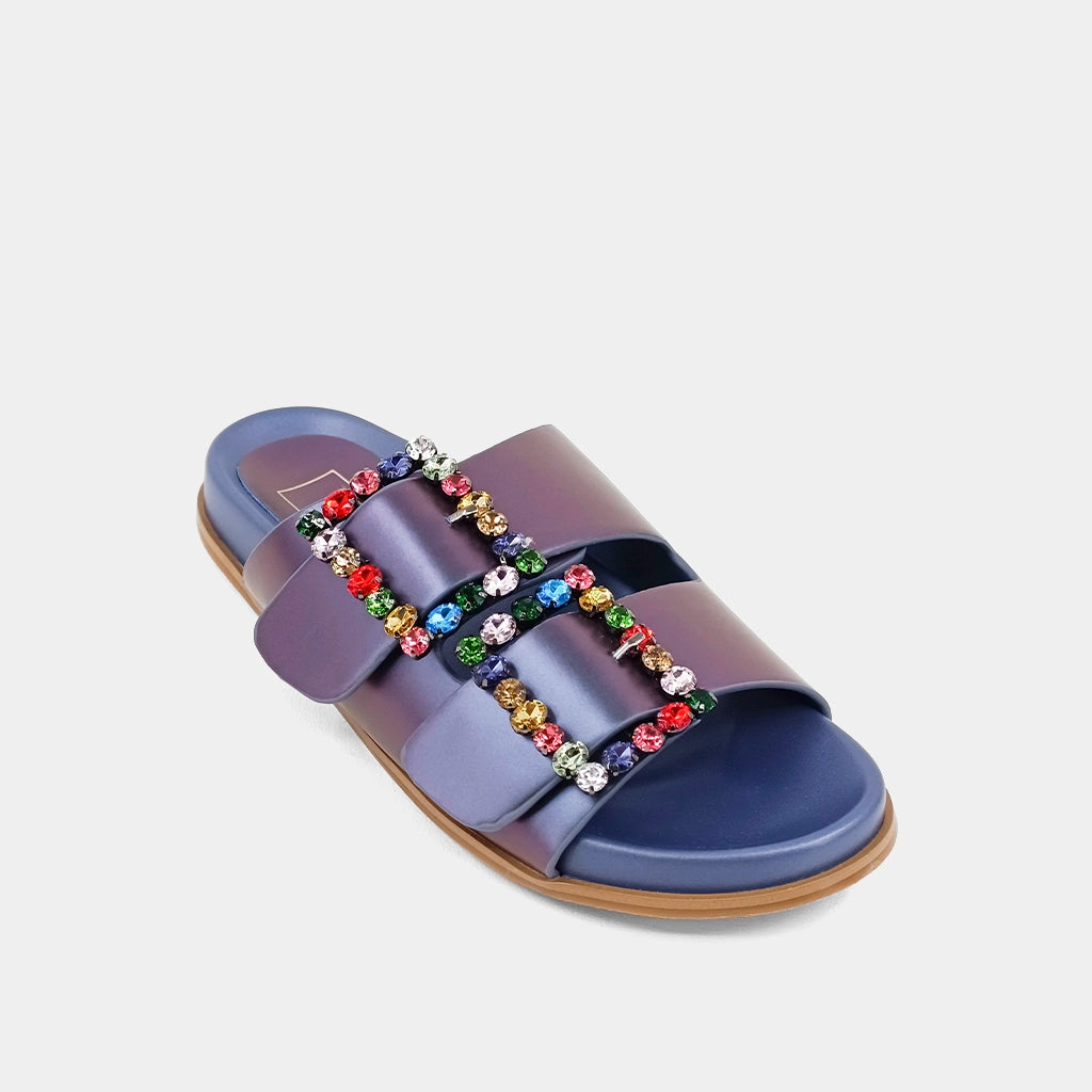 Brittany Metallic Aqua (Blue) Slip On Sandal by ShuShop