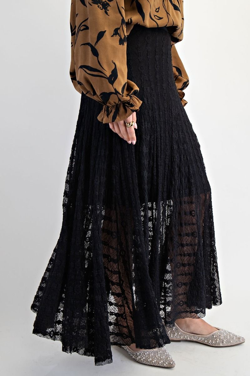 Black All Over Lace Maxi Skirt