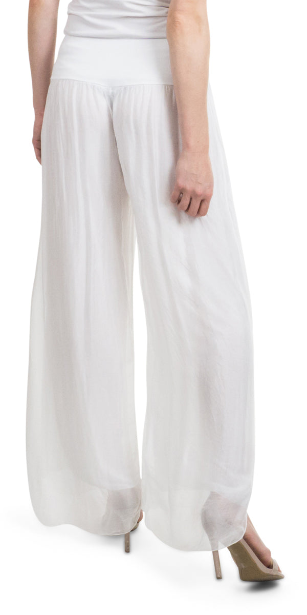 WHITE 100% Washable Silk Pant w/ Side Slit
