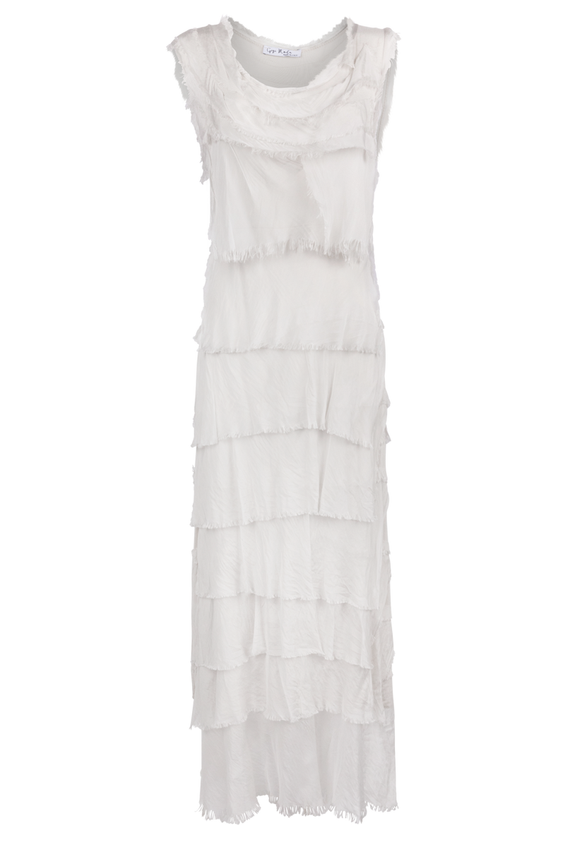 Washable Silk Sleeveless Ankle Length Ruffle Dress