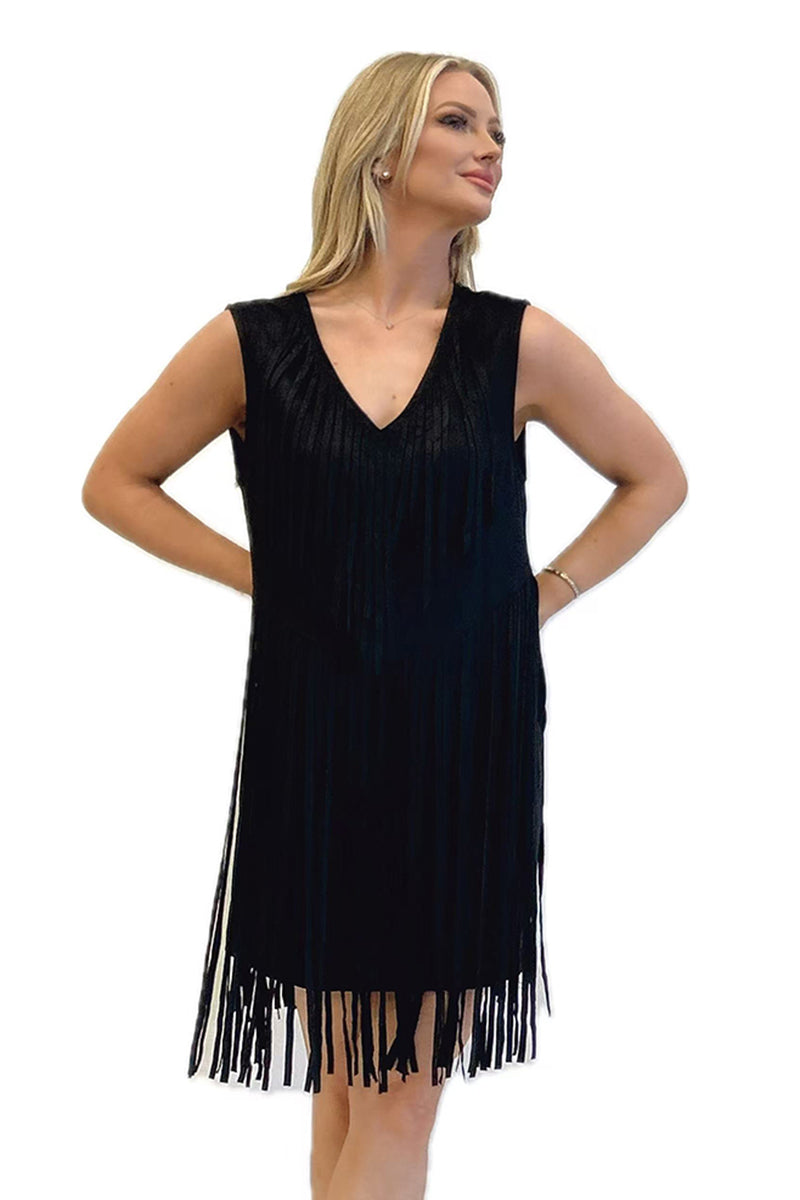 Fringe All Night Dress-Black