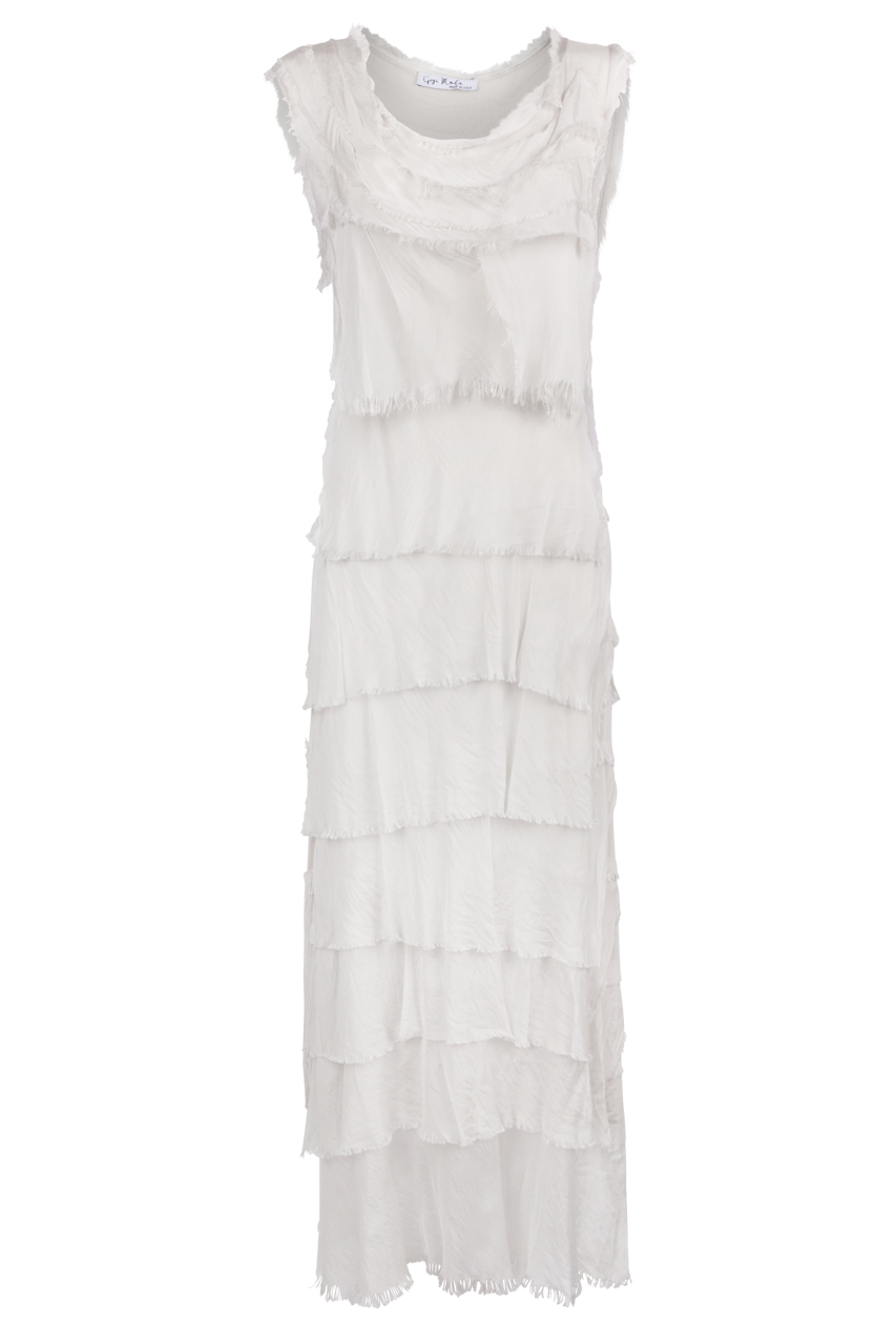 Cream Silk Ankle Length Ruffle Dress
