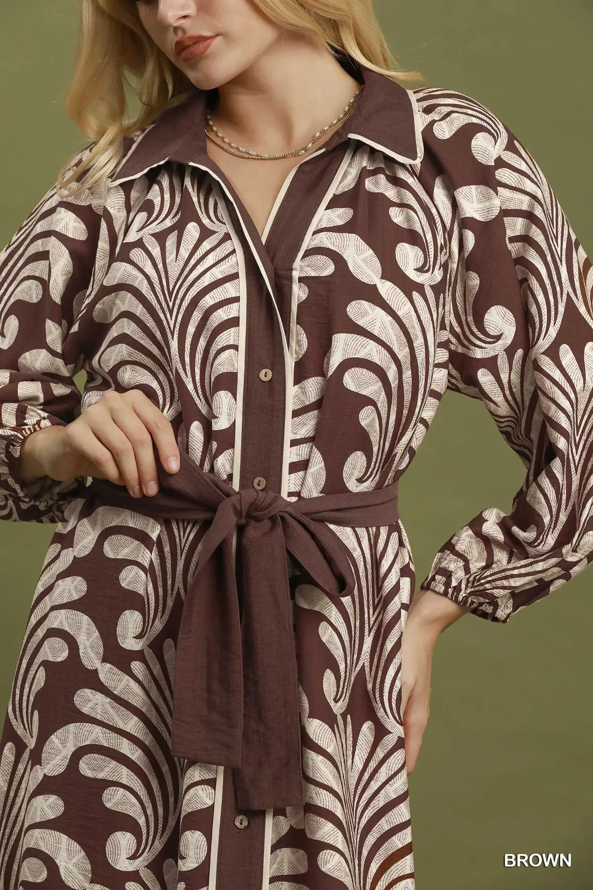 Mocha Botanical Belted Midi Dress 🤎