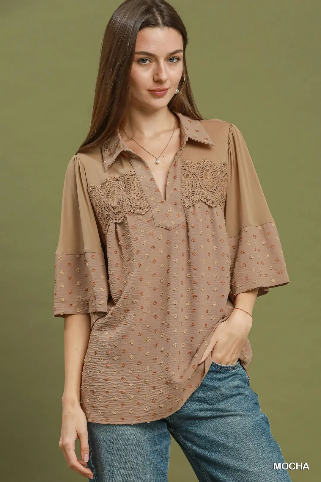 Mocha Lace Yoke Blouse
