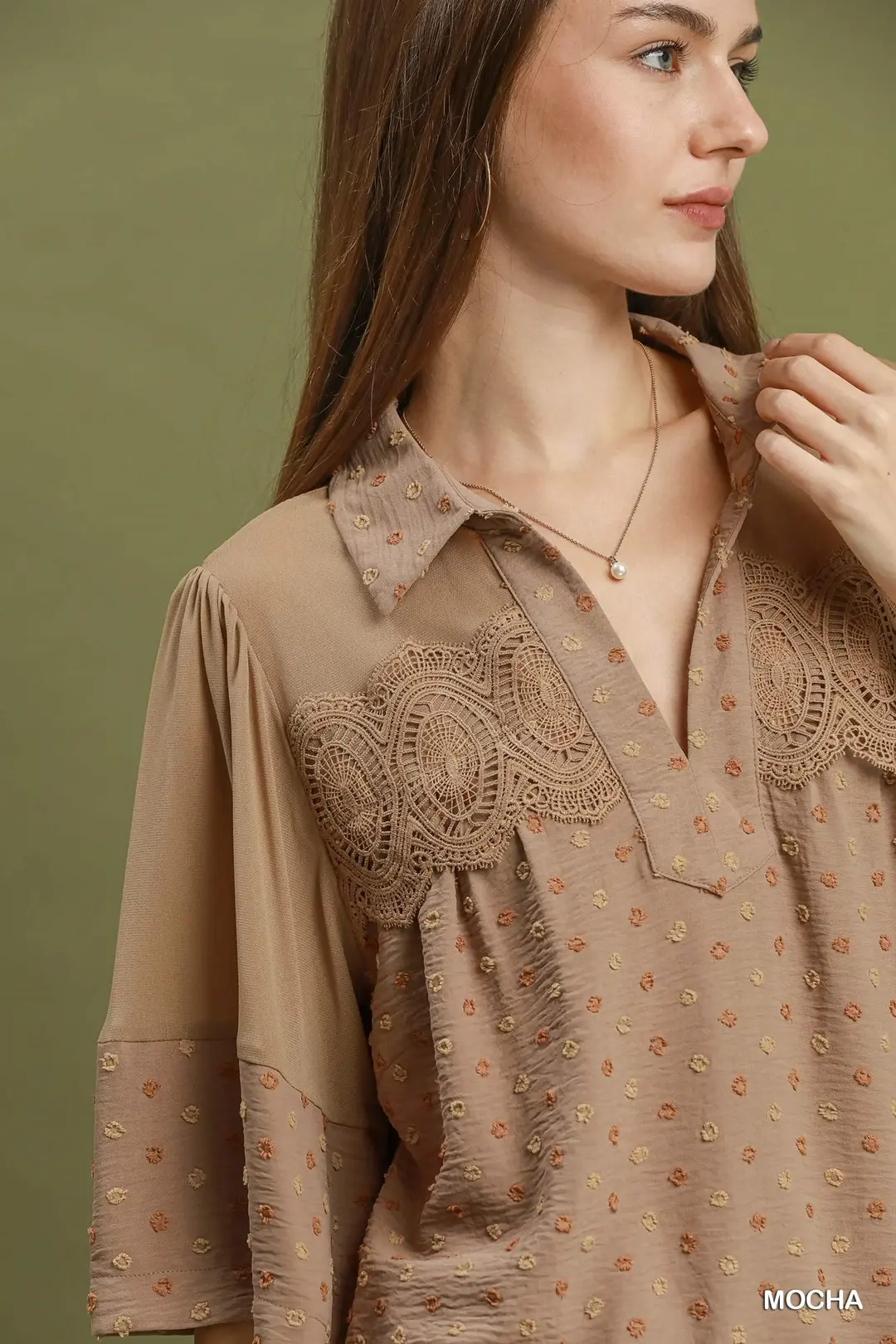 Mocha Lace Yoke Blouse