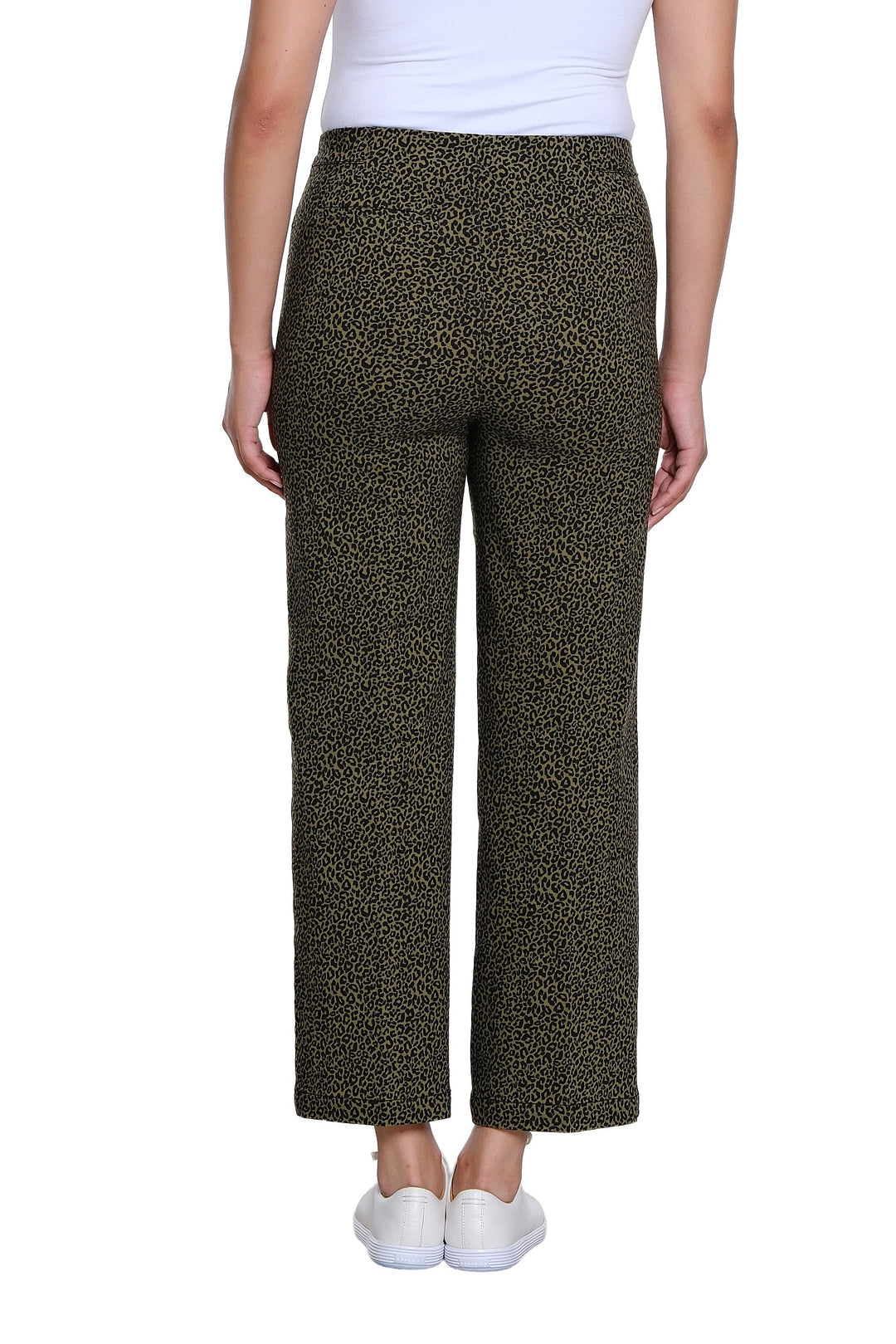 Olive Green/Black Wide Leg Elastic Waist Ankle Pants by Multiples