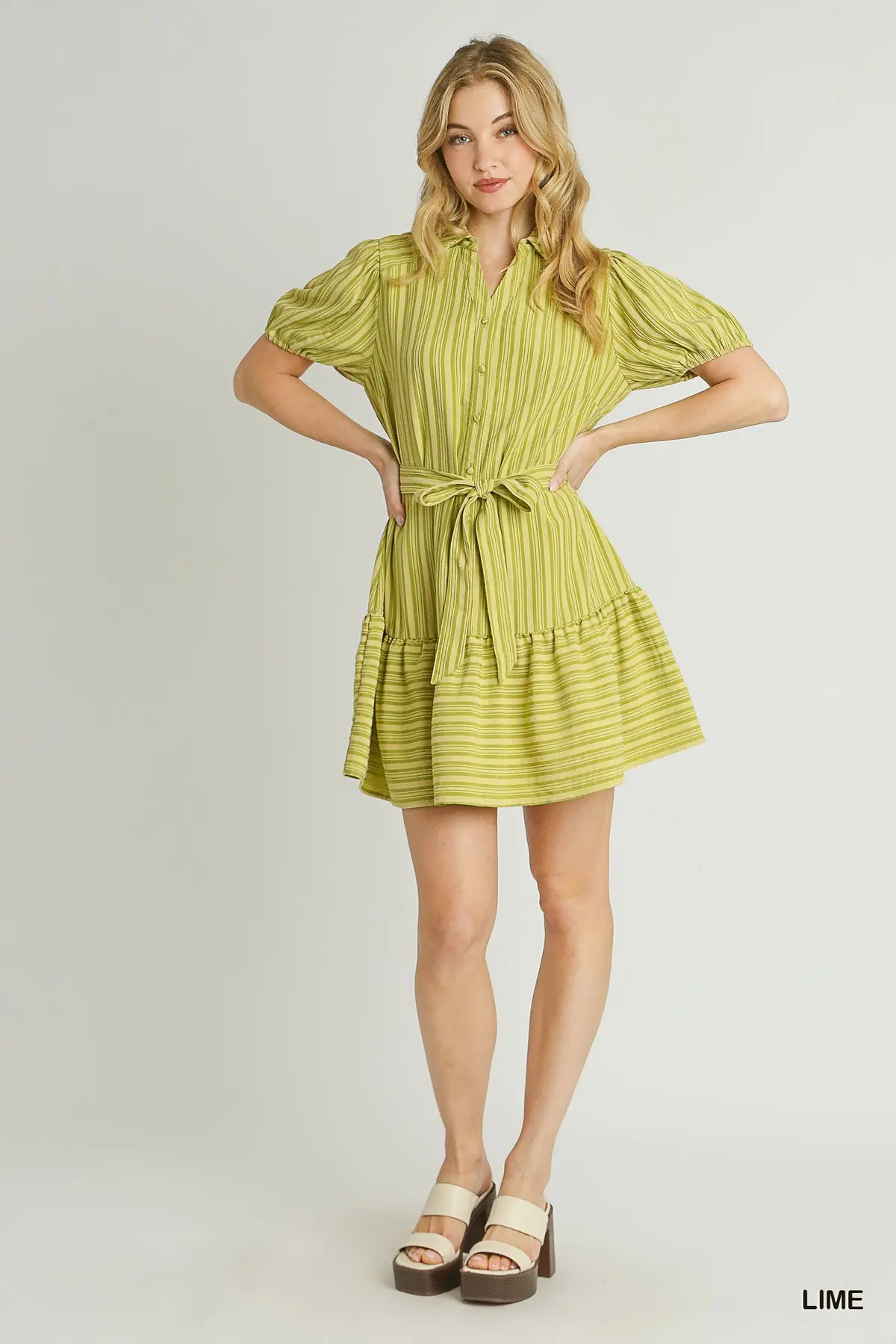 Lime Light Striped Belted Mini Dress