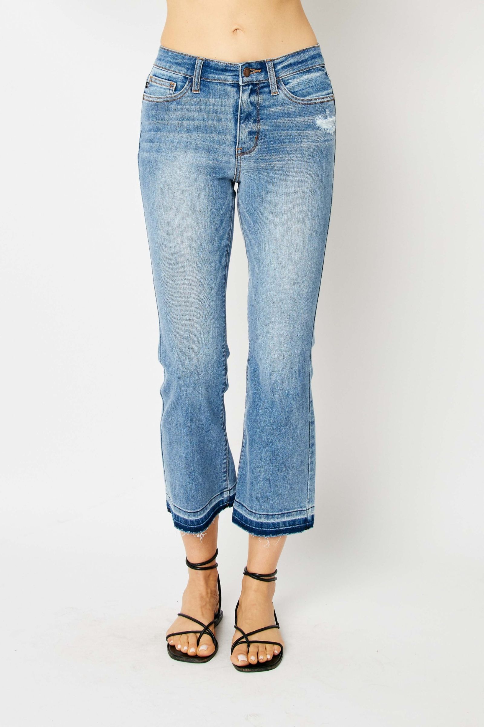 Judy Blue Mid Rise Release Hem Cropped Bootcut Jean