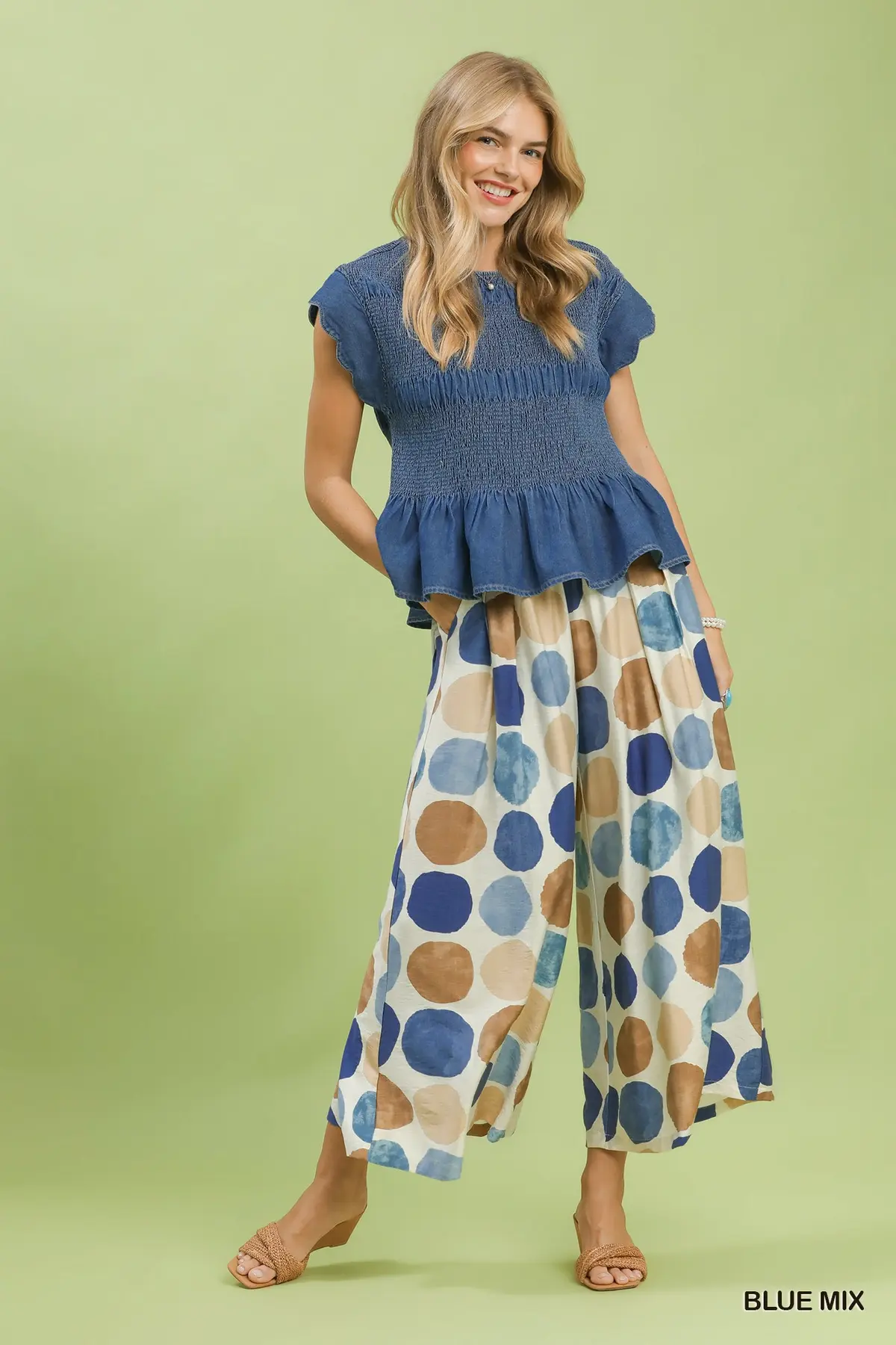 Painted Dot Wide Leg Pants đź’™