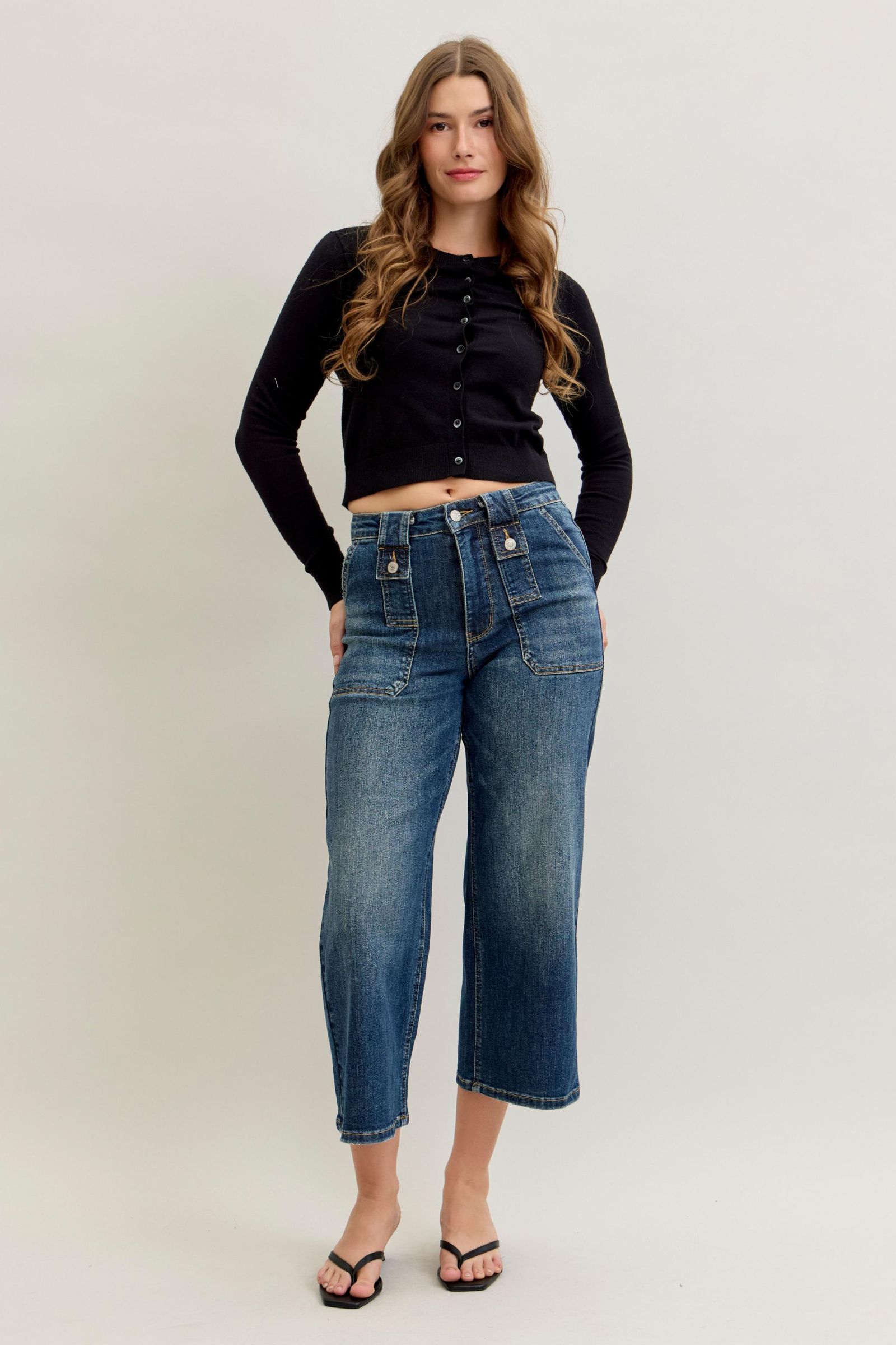 Judy Blue High Waist Wide Crop Utility & Patch Pocket Jeans
