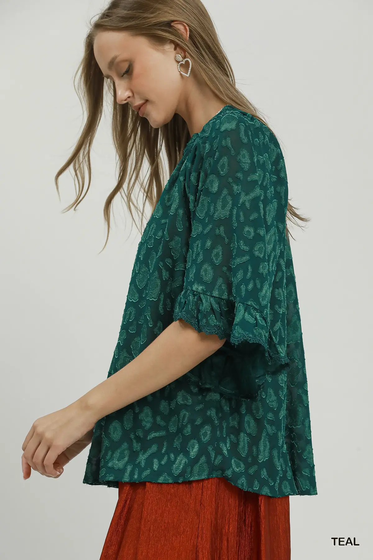 Teal Velvet Animal Print Blouse