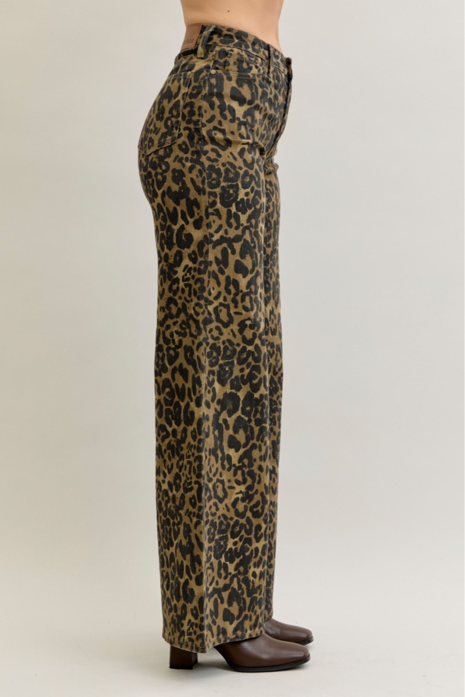 Judy Blue High Waist Retro Wide Leopard Print Jeans