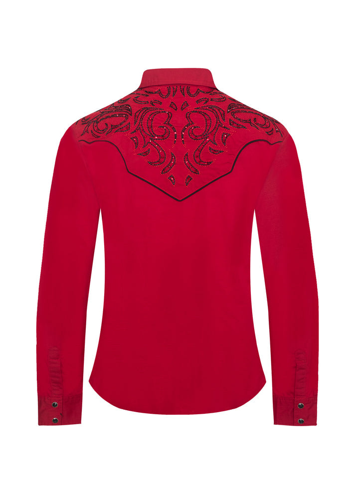 RED Ladies Fancy Western Blouse w/ Embroidery & Crystal Accents