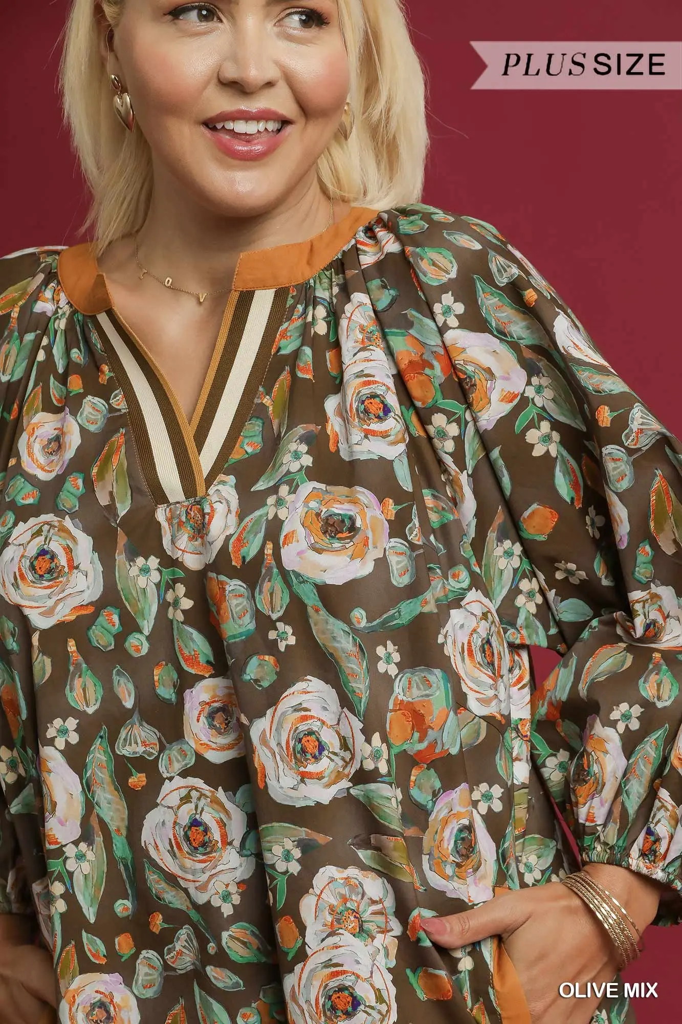 Vintage Camellia Mini Dress-Olive Mix