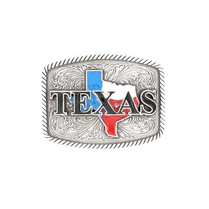 Rectangular Texas Flag Belt Buckle w/ Rope Edge