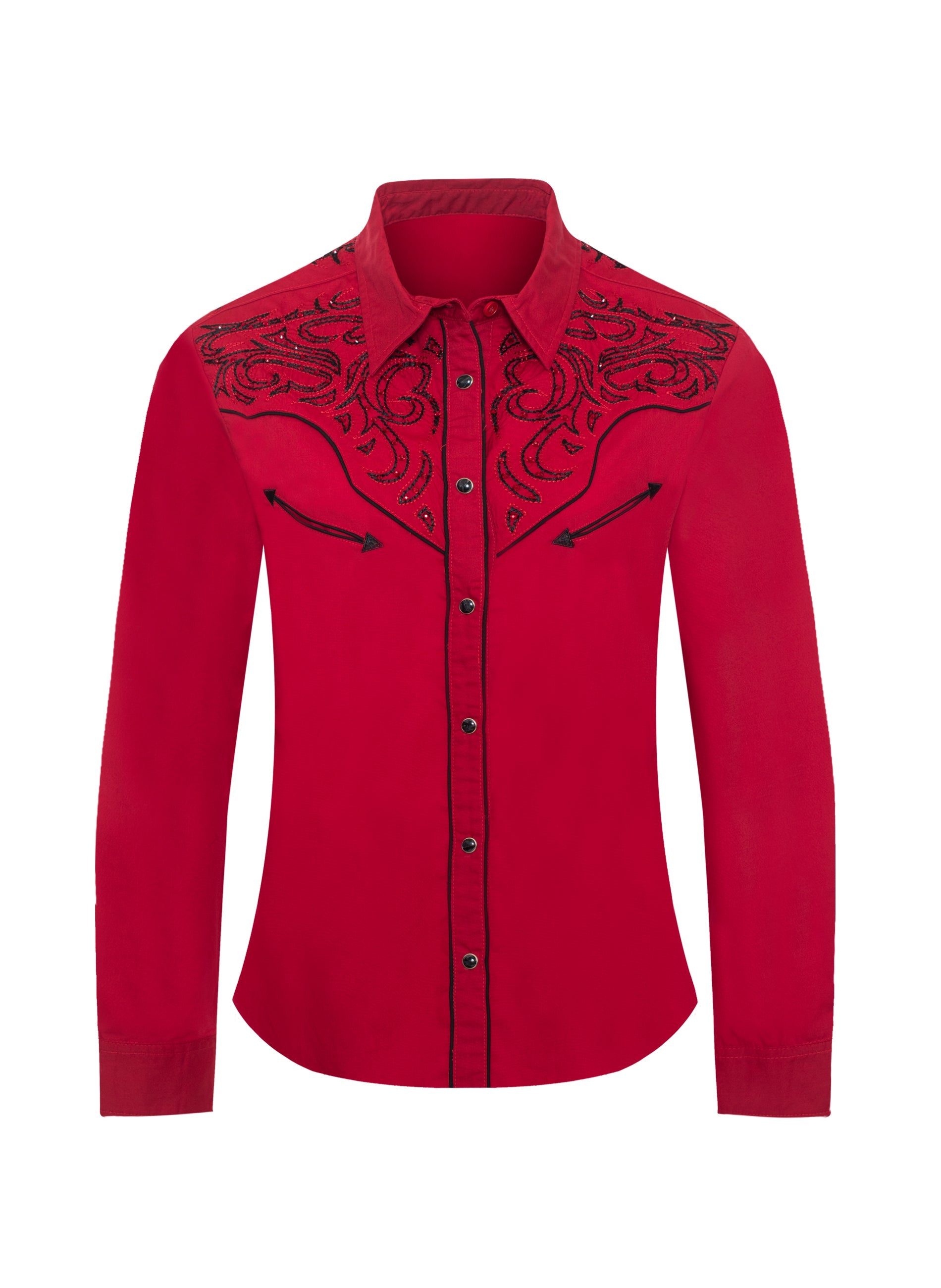 RED Ladies Fancy Western Blouse w/ Embroidery & Crystal Accents
