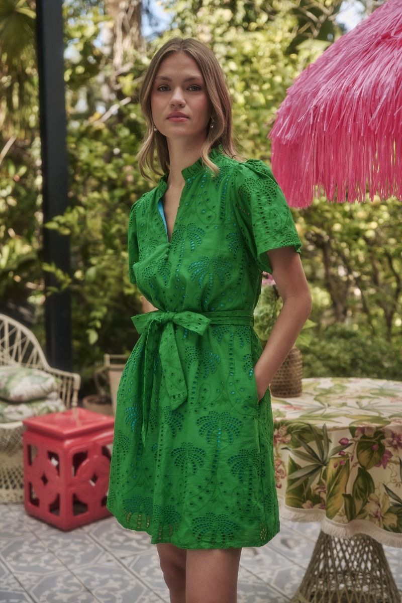 Emerald Palm Eyelet Dress