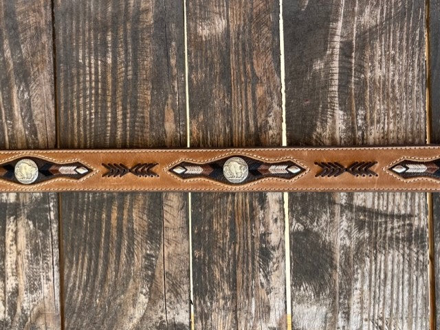 Men's Two Tone Brown Western Belt w/ Buffalo Concho