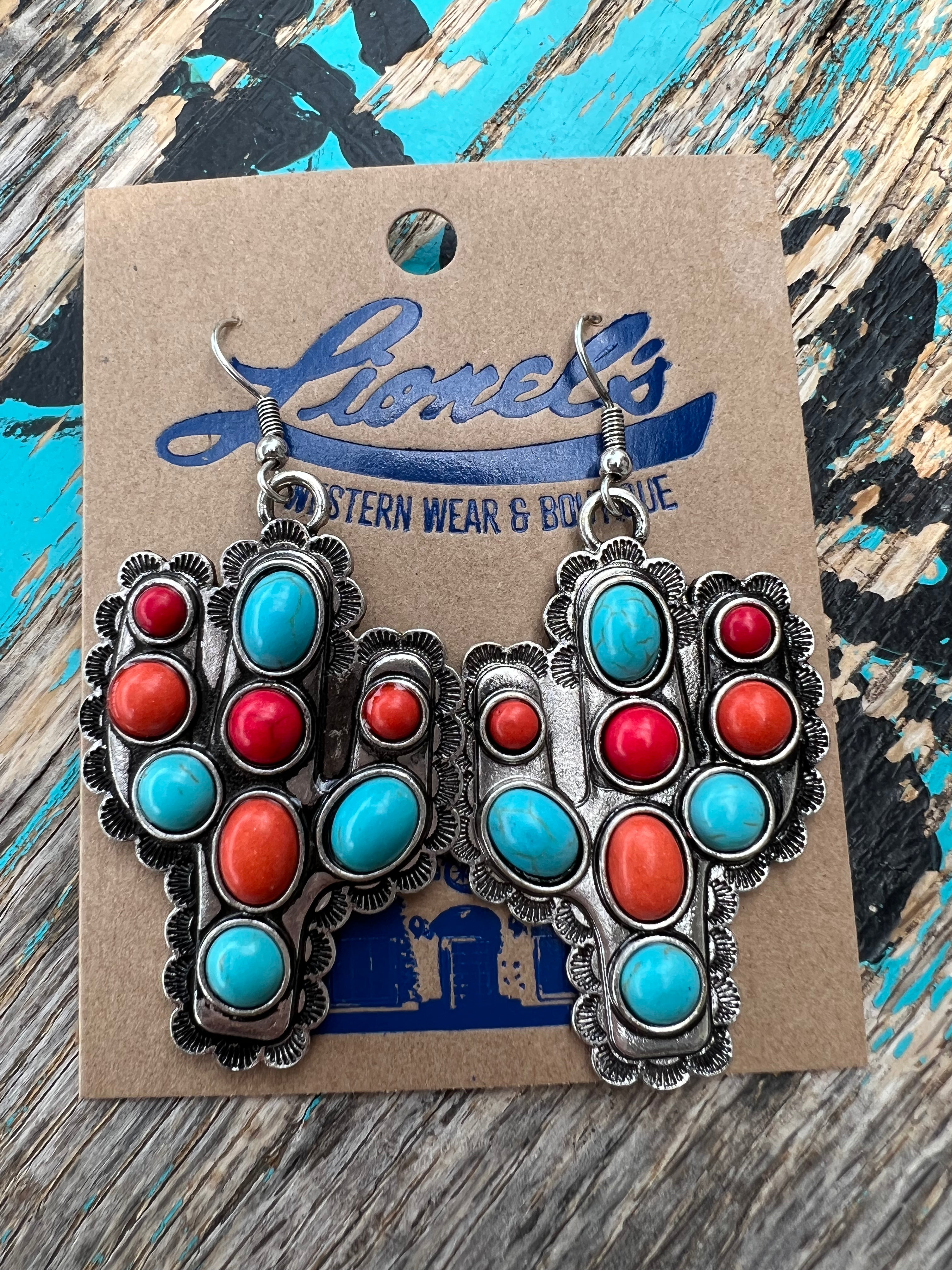 Multi Stone Cactus on Silver Earrings