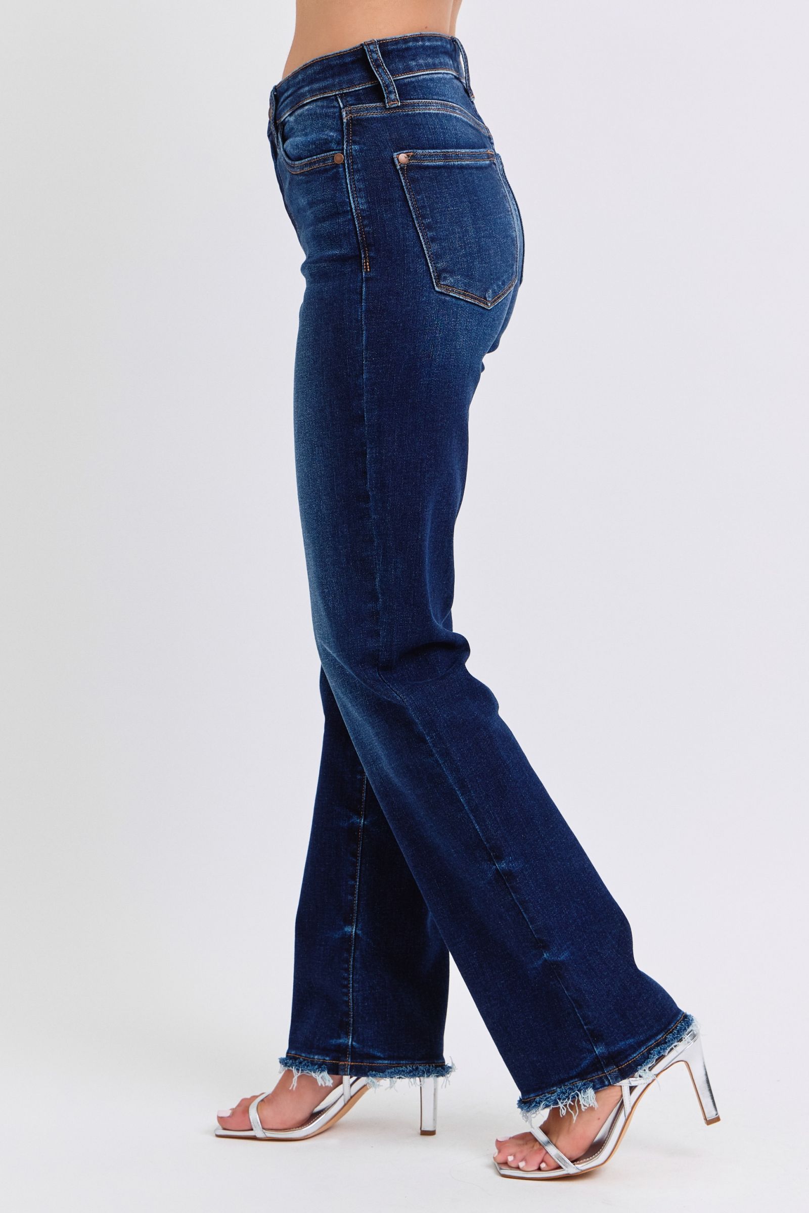 Judy Blue Mid Rise Straight Leg Jeans w/ Fray Hem
