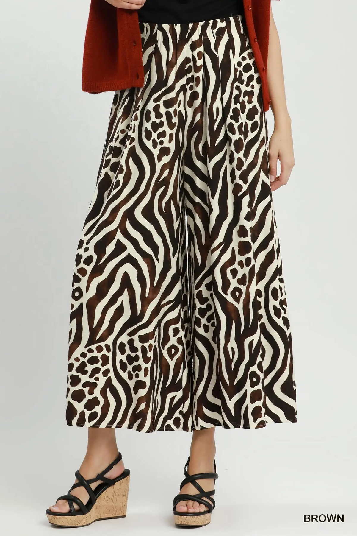 Wild Instinct Mixed Animal Print Wide Leg Pants 🐆🤎