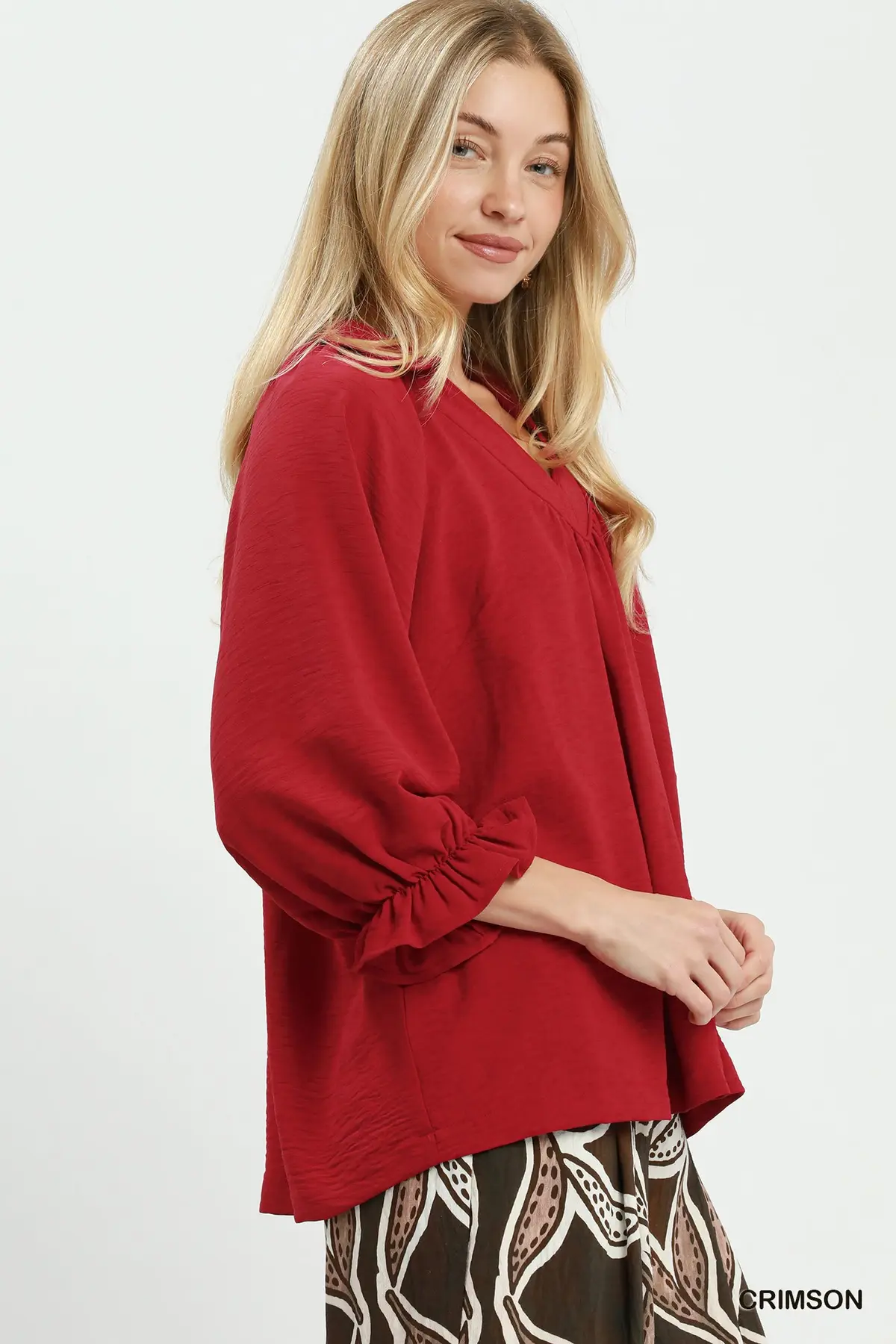 Red Charm Ruffle Sleeve Blouse