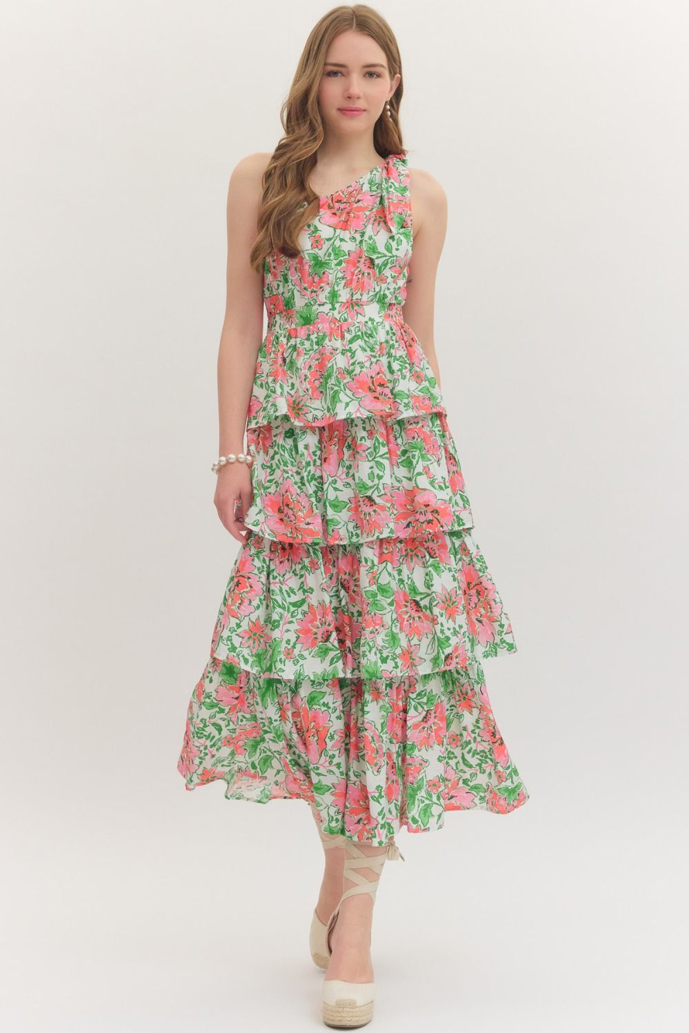 Summer Floral One Shoulder Midi Dress