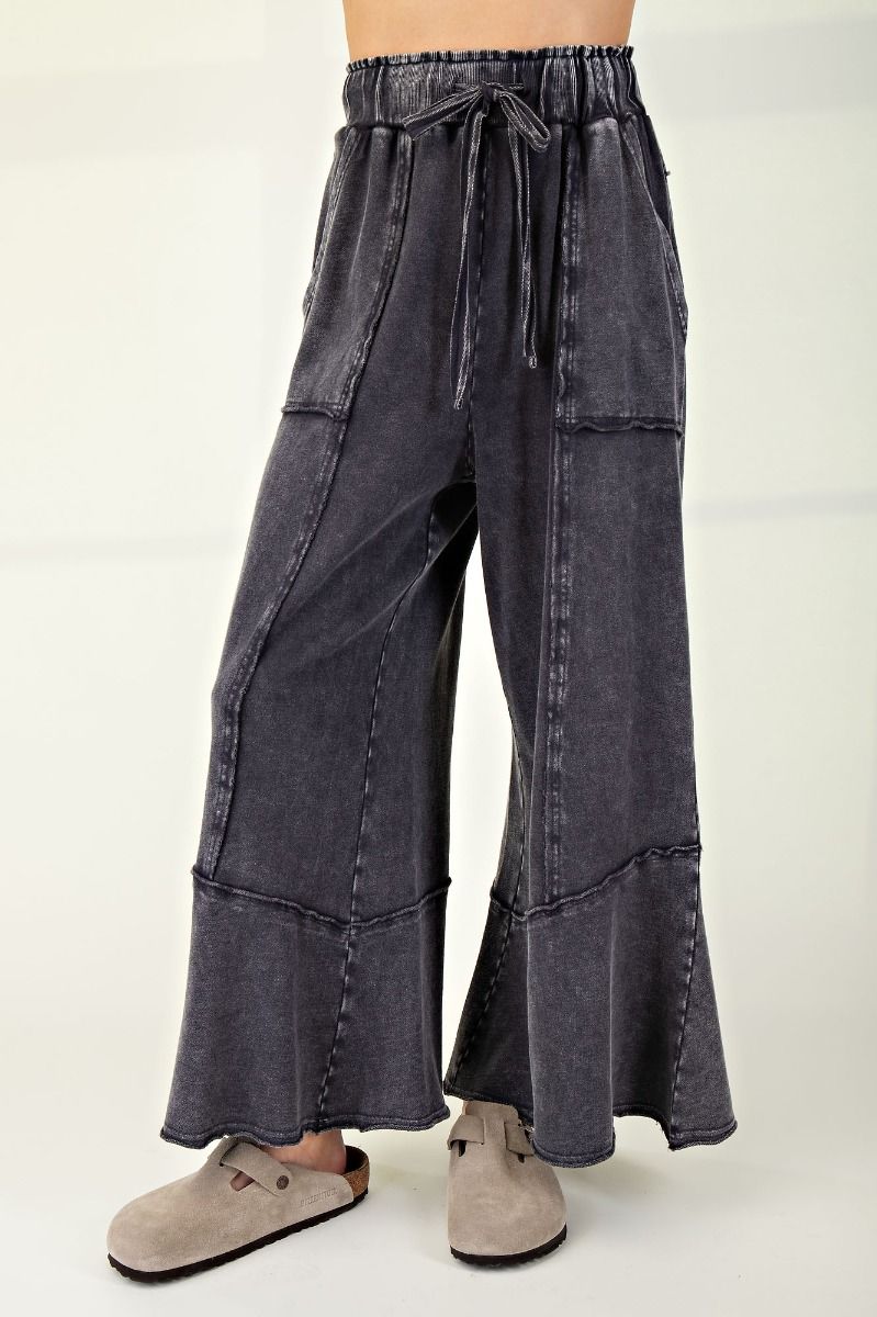 Ash Mineral Washed Terry Knit Wide Leg Pants