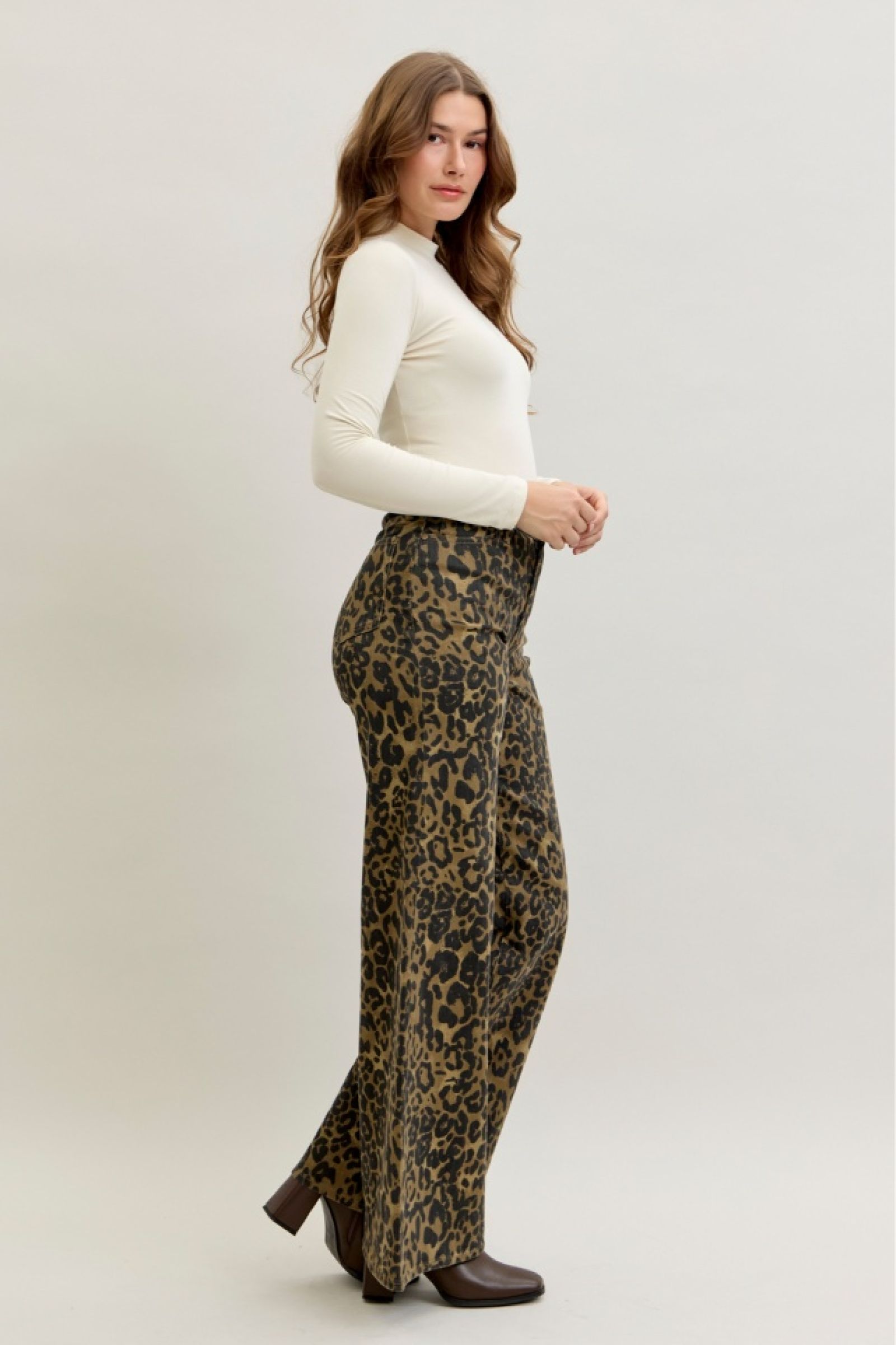 Judy Blue High Waist Retro Wide Leopard Print Jeans
