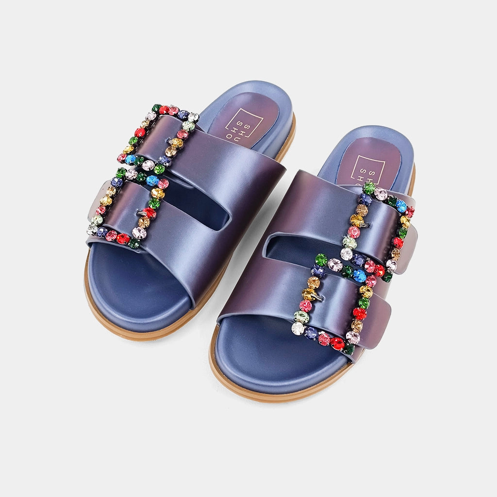 Brittany Metallic Aqua (Blue) Slip On Sandal by ShuShop