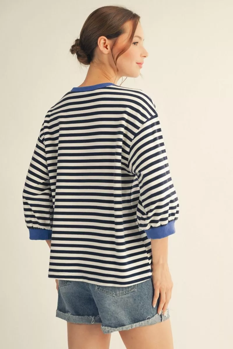 Easy Days Navy/White Striped Cotton Top π