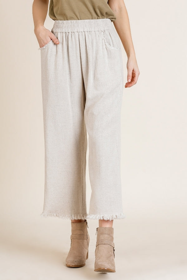 Oatmeal Linen Blend Pant w/ Elastic Waist