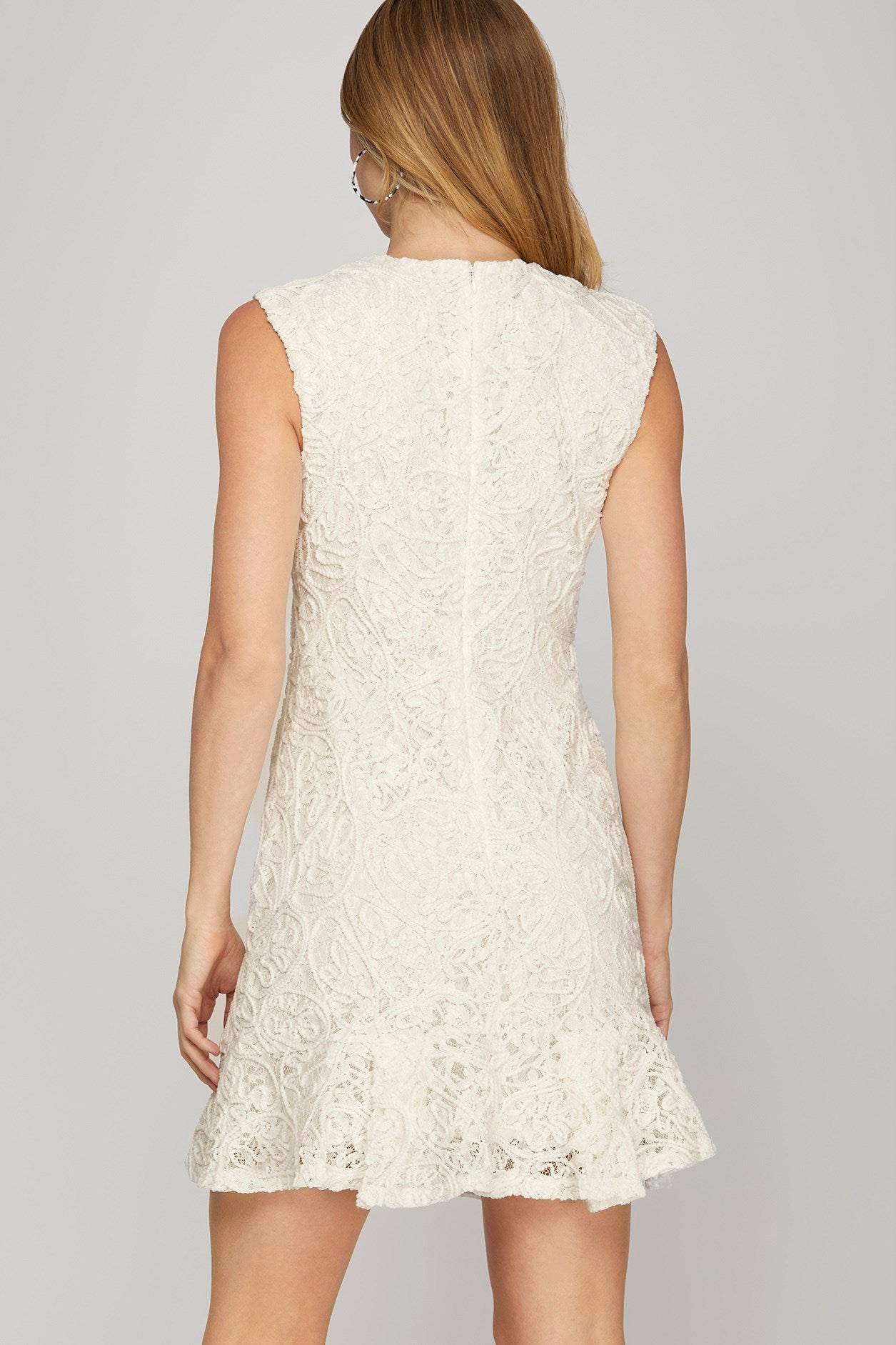 Ivory Lace V-Neck Mini Dress