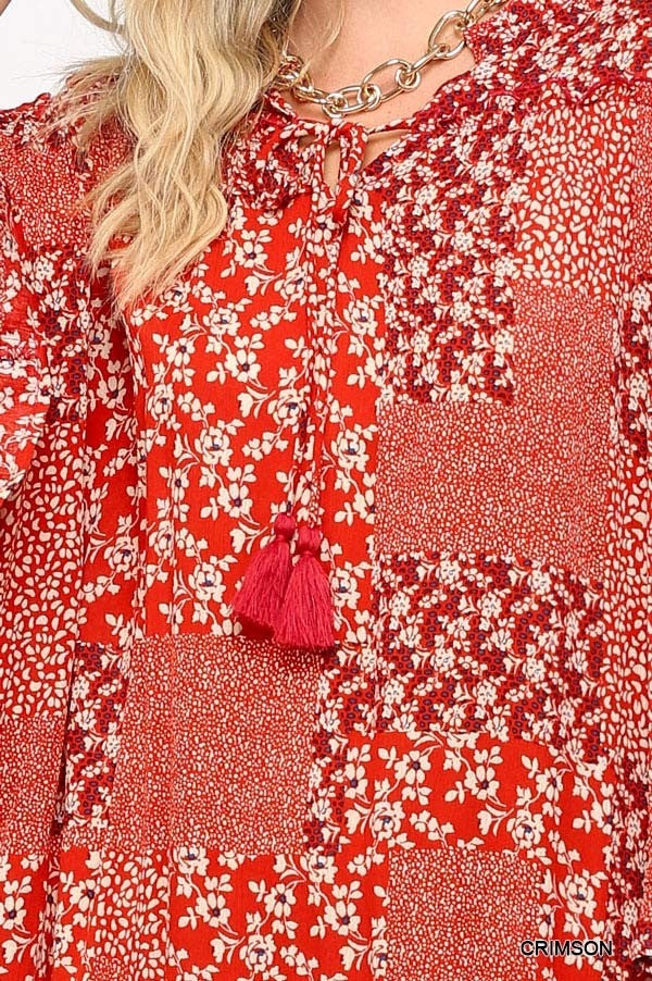 Red Ditsy Floral Swing Dress