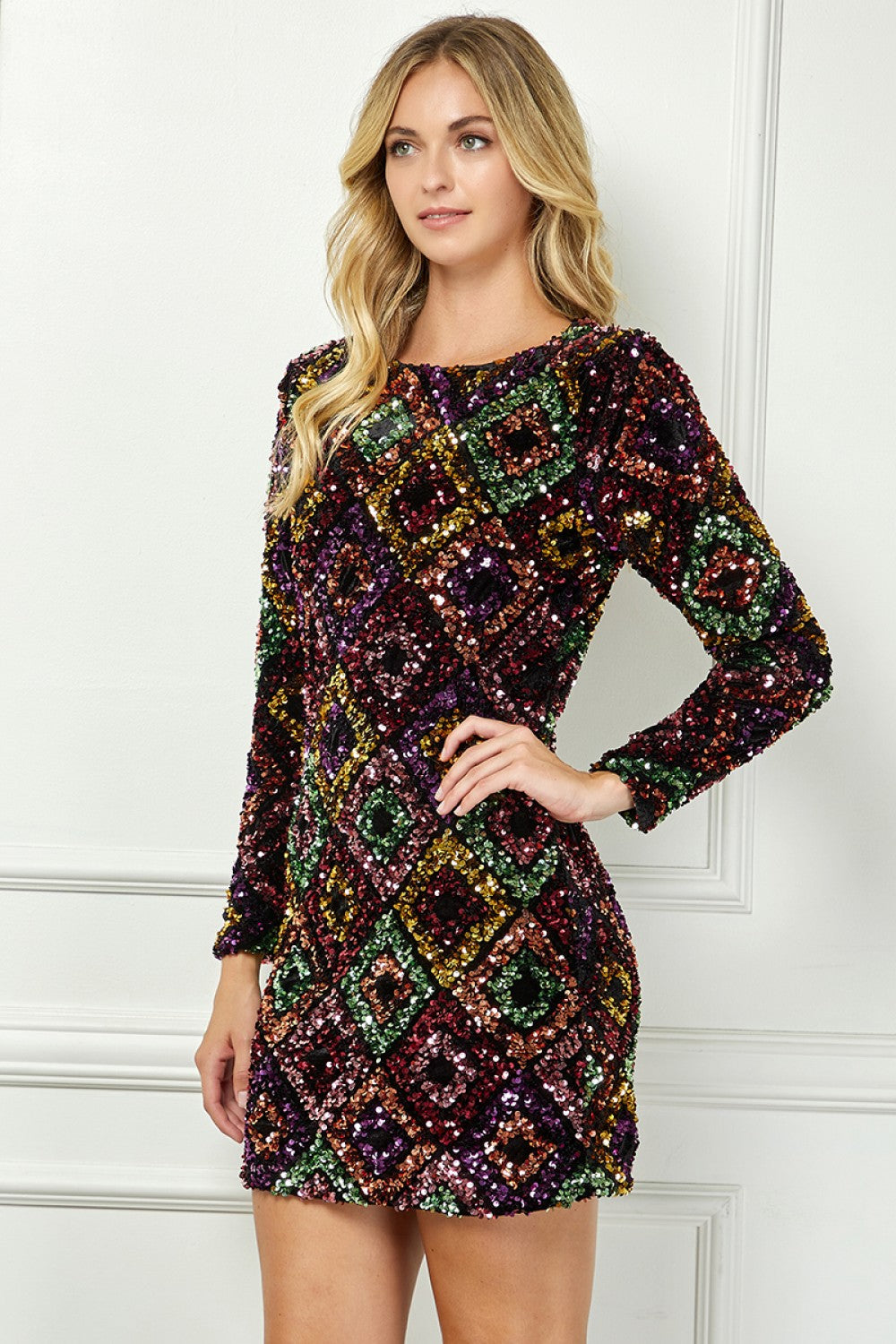 Jewel Tones All Over Sequin Mini Dress