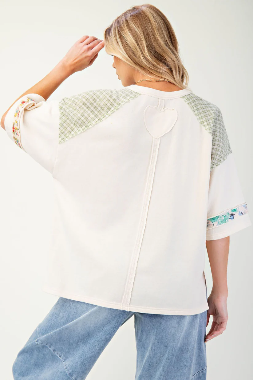 Heart Patch Soft Washed Terry Knit Top