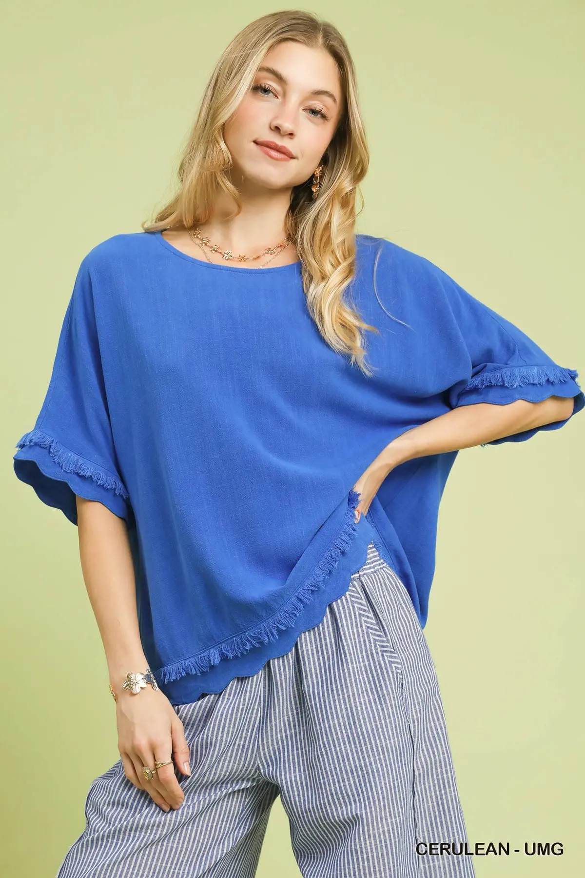 Cerulean Coast Linen Scallop Top
